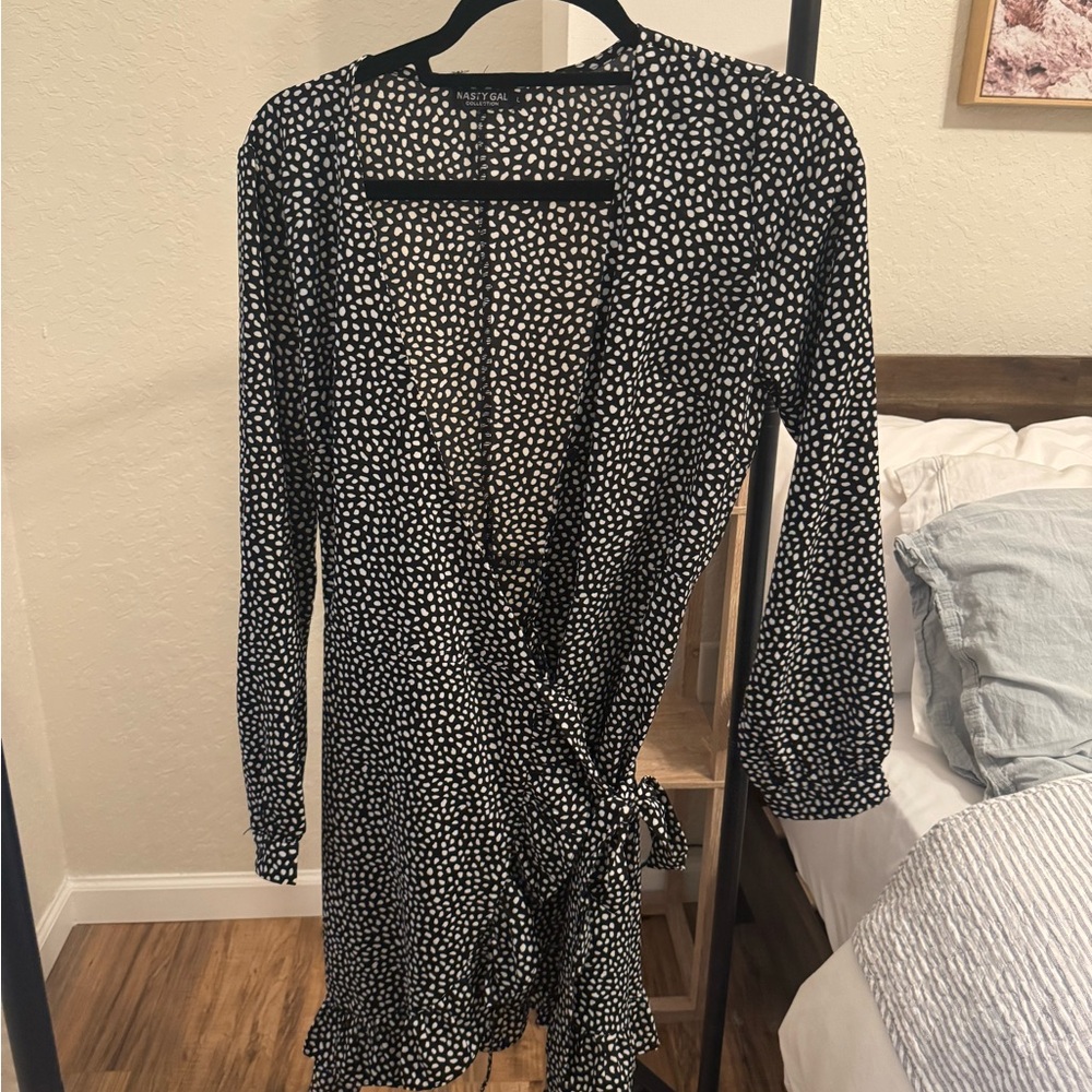 Black and White Polka Dot Wrap Dress